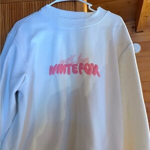White Fox Boutique White Pullover Sweatshirt with Pink Logo